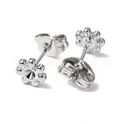 変色しない304ステンレススチールスタッドピアス金具  ラインストーンセッティングとイヤーナット付き  花  ステンレス鋼色  2mmのラインストーンにフィット  6mm  ピン：0.7mm&nbsp;STAS-F286-15P