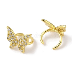 真鍮マイクロペーブクリアキュービックジルコニアカフイヤリング  女性のための蝶  18KGP本金メッキ  15x13mm&nbsp;EJEW-I305-26G