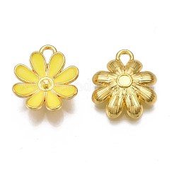 メッキ合金エナメルチャームラック  カドミウムフリー＆ニッケルフリー＆鉛フリー  ゴールドカラー  花  ミックスカラー  17x14.5x4.5mm  穴：1.5x2.5mm&nbsp;ENAM-S122-65