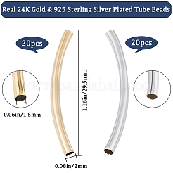 40個2色真鍮製チューブビーズ  長持ちメッキ  カーブビーズ  チューブ  ゴールデン＆シルバー  30x2mm  穴：1.5mm&nbsp;KK-CN0002-91