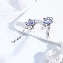 合金製ダングルスタッドピアス1組  プラチナ  ハート  46x16mm&nbsp;EJEW-LP0007-118