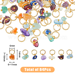 天然石ナゲットチャーム12セット  天然ガーネット & レッド アベンチュリン & グリーン アベンチュリン & アメジスト & シトリン & アクアマリン & ラピスラズリを含む  304ステンレススチール製ジャンプリング付き  ゴールドカラー  14mm  7個/セット  12セット/箱&nbsp;PALLOY-FH0008-72G