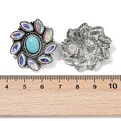 合金合成ターコイズスタッドピアス  ガラスと  花  アンティークシルバー  30x28mm&nbsp;EJEW-U053-02AS