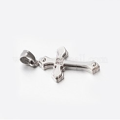 304ステンレススチールラインストーンクロスペンダント  ステンレス鋼色  32x18x4mm  穴：6x5mm&nbsp;STAS-M185-30P