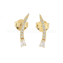 スターリングシルバーのクリアキュービックジルコニアスタッドピアス925個  ティアドロップ  左右  ゴールドカラー  13x3mm&nbsp;EJEW-Q032-01E-G