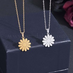 316サージカルステンレススチールデイジースタッドピアスとペンダントネックレス  女性のためのジュエリーセット  ステンレス鋼色  440~450mm  9.5mm  ピン：0.8mm&nbsp;JX376A