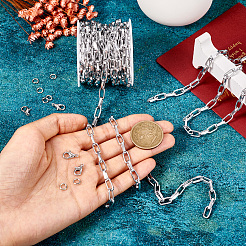 DIY ネックレスジュエリーキット  アルミリンクチェーンを含む  亜鉛合金のロブスタークロウ留め金と真鍮のオープン丸カン  プラチナ  11x5x1mm  約5ヤード/バンドル  1バンドル&nbsp;DIY-TA0010-48