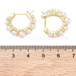 女性のための真鍮のフープピアス  ABSの模造パールと  ラックめっき  長持ちメッキ  鉛フリー＆カドミウムフリー  18KGP本金メッキ  19x21x5mm&nbsp;EJEW-A168-16G