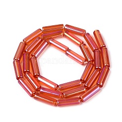 電気メッキ透明ガラスビーズ連売り  チューブ  ABカラーメッキ  レッドオレンジ  13~13.5x4~4.5mm  穴：0.5~0.8mm  約27~30個/連  13.98~15.75インチ（35.5~40cm）&nbsp;EGLA-Q132-02A-C02