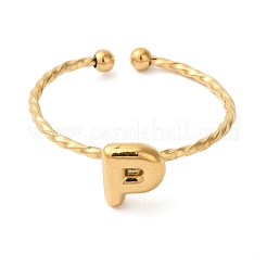 304ステンレススチールオープンカフリング  女性のためのジュエリー  18KGP本金メッキ  文字p  内径：19mm  文字：1mm&nbsp;RJEW-K261-02G-P
