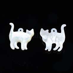 天然石ホワイトシェルペンダント  猫  17x14x2mm  穴：0.6~1mm&nbsp;SSHEL-N027-123-02