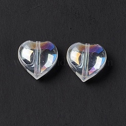 電気めっきガラスビーズ  ハート  ABカラー  透明  10x10x5mm  穴：1mm&nbsp;EGLA-H102-08L