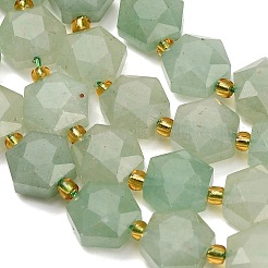 天然石グリーンアベンチュリンビーズ連売り  六角  多面カット  シードビーズで  10x11x6~7mm  穴：1.4mm  約15~16個/連  7.28''（18.5cm）〜7.48''（19cm）&nbsp;GG-CBA4A3B-B18