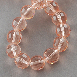 クリアガラスビーズ連売り  ファセット（96ファセット）  ラウンド  桃パフ  8mm  穴：1mm  約68~70個/連  20.47~21.06インチ（52~53.5cm）&nbsp;GLAA-R095-8mm-17