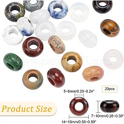 天然宝石のヨーロッパ産大穴ビーズ  ロンデル  14~15x7~10mm  穴：5~6mm  20個/箱&nbsp;G-NB0003-72C-05