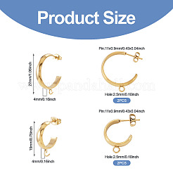 4個 2色 304ステンレススチールスタッドピアス金具  C字型  カン付き  ゴールドカラー  19~27x4mm  穴：2.5mm  2個/スタイル&nbsp;STAS-TAD0001-05G