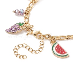 スイカ & アボカド & パイナップル & チェリー 合金エナメル チャーム ブレスレット  女性用304ステンレススチールフィガロチェーン付きフルーツテーマブレスレット  カラフル  7-1/4インチ（18.5cm）&nbsp;BJEW-TA00209