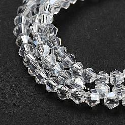 ガラスビーズ連売り  ABカラーメッキ  多面カット  双円錐形  クリアAB  2x3mm  穴：0.5mm  約200個/連  16.5インチ&nbsp;X-EGLA-S056-2mm-04