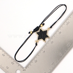 MIYUKIシード編みこみビーズブレスレット  女性のためのスターフレンドシップブレスレット  ブラック  11インチ（28cm）&nbsp;BJEW-A121-05A