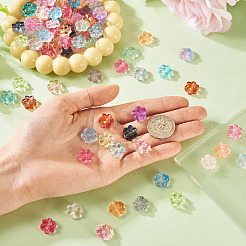 120個 2スタイル 透明 通常ガラスビーズ  花  ミックスカラー  13~13.5x12~13.5x5~6mm  穴：1~1.2mm  60個/スタイル&nbsp;GLAA-TA0003-21