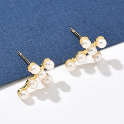 クロス真鍮スタッドピアス  ABSの模造パールと  鉛フリー＆カドミウムフリー  長持ちメッキ  18KGP本金メッキ  14x10mm&nbsp;EJEW-A132-01G