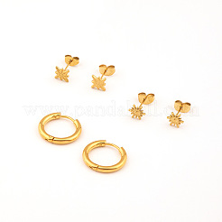 304ステンレススチールピアスセット3組  星と指輪と太陽  ゴールドカラー  6.24~12.1x2.51mm&nbsp;WA0688