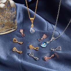 30個 3色フィリグリーラックメッキ真鍮ペンダントピンチベイル  アイスピックピンチベイル  ミックスカラー  13x8x5mm  穴：5x9mmと7x4mm  ピン：1mm  10個/カラー&nbsp;KK-SC0005-58