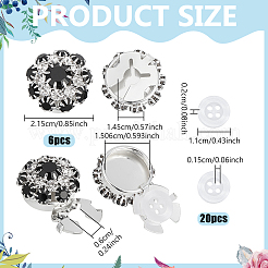 真鍮ラインストーンカフスボタン6個  花  4穴プラスチックボタン20個  フラットラウンド  ジェット  21.5x14.5mm  穴：6mm&nbsp;BUTT-NB0002-18