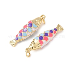 真鍮製エナメルペンダント  魚のチャーム  カドミウムフリー＆鉛フリー  ラックめっき  長持ちメッキ  丸カン付き  18KGP本金メッキ  カラフル  28.5x8x6mm  穴：3mm&nbsp;KK-C143-44B-G04