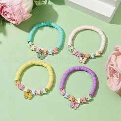 ポリマークレイ Heishi サーファー ストレッチ ブレスレット アクリル ビーズ付き  子供用の蝶のチャーム付き  ミックスカラー  内径：1-5/8インチ（4cm）&nbsp;BJEW-JB09916-02
