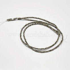 天然石パイライトラウンドビーズ連売り  多面カット  グレードA  2mm  穴：0.45mm  約200個/連  16インチ&nbsp;G-F197-09-2mm