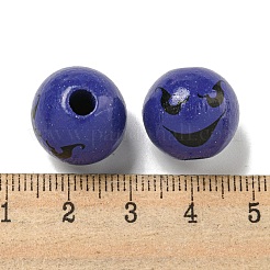 プリントウッドヨーロピアンビーズ  ハロウィンテーマビーズ  ラウンド  ダークスレートブルー  15.5~16mm  穴：4~4.5mm&nbsp;WOOD-G022-08A-06