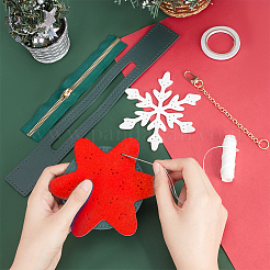 DIY クリスマス ミニ スノーフレーク 財布 ファインディング キットを作る  pu レザー バッグ底 & ハンドル & ジッパーを含む  スレッド  針  合金チャスプ  レッド  190x35x10.5mm&nbsp;DIY-WH0410-90A