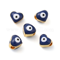 金色のトーン真鍮エナメルビーズ  カドミウムフリー＆鉛フリー  長持ちメッキ  ナザールボンジュウ付きハート  ミックスカラー  6x7x6mm  穴：2mm&nbsp;KK-E048-04G
