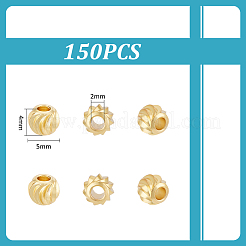 真鍮製スペーサービーズ150個  長持ちメッキ  コルゲートラウンド  18KGP本金メッキ  5x4mm  穴：2mm&nbsp;KK-UN0002-86