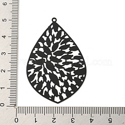 スプレープリント430ステンレススチールペンダント  エッチングされた金属装飾  ブラック  ティアドロップ  50x33x0.3mm  穴：1.5mm&nbsp;LS-X-STAS-P359-01I