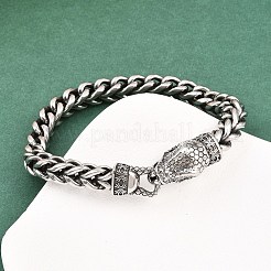 316サージカルステンレススチールリンクブレスレット  ヘビ  アンティークシルバー＆ステンレス鋼の色  8-1/2x1/4インチ（21.5x0.8cm）&nbsp;BJEW-C125-13