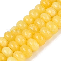 天然石ホワイトジェイドビーズ連売り  滑らかなロンデル  染め  ゴールド  12x7.5mm  穴：0.5~1.2mm  約48~56個/連  14.17~16.73インチ（36~42.5cm）&nbsp;G-Q613-02A-03