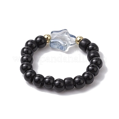 ガラスビーズストレッチリング  スター＆ラウンド  ブラック  内径：17mm  2個/セット&nbsp;RJEW-JR00821