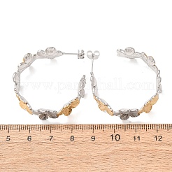 女性用304ステンレススチールスタッドピアス  花  ハーフフープピアス  イオンプレーティング（ip）  ゴールデン·ステンレス鋼色  11.5x34mm&nbsp;SA-CBA4160-25GP