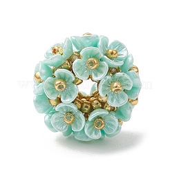 樹脂模造パールビーズ  花  ガラスシードビーズ付き  アクアマリン  19.5~20x11mm  穴：5~5.5mm&nbsp;PALLOY-MZ01261-03