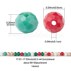 クリスマステーマのガラスビーズ連売り  多面カット  そろばん  カラフル  6x5mm  穴：1mm  約89~93個/連  17.01~17.52インチ（43.2~44.5cm）&nbsp;GLAA-YW0001-82A