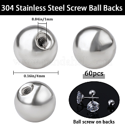 60本のステンレス鋼のピアスキャッチ  ラウンド  ステンレス鋼色  4x4mm  穴：0.8mm&nbsp;STAS-BBC0005-14P