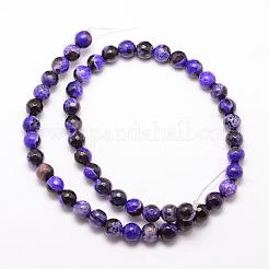 天然のファイヤーアゲートクラックルビーズ連売り  ラウンド  グレードA  多面カット  染め＆加熱  インディゴ  8mm  穴：1mm  約47個/連  14.2~14.5インチ&nbsp;G-K166-06F-8mm-01
