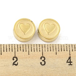 304ステンレススチールビーズ  ハート付きフラットラウンド  14KGP本金メッキ  8x3.5mm  穴：2mm&nbsp;STAS-P356-04G