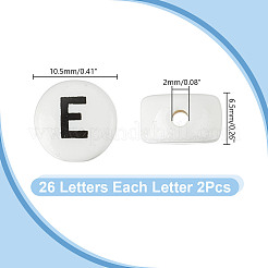 52個 26種類の手作り磁器ビーズ  フラットラウンド＆レター  a～zの文字  10.5x6.5mm  穴：2mm  2個/スタイル&nbsp;PORC-AR0001-17