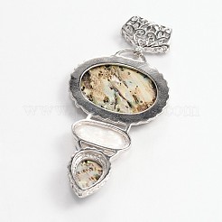 パウアシェル＆ホワイトシェルビッグペンダント  真鍮スカーフ保釈パーツ  68x31x6mm  穴：7x3mm&nbsp;KK-P027-05