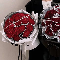 ポリエステルフラワーブーケラッピングメッシュペーパー  Abs プラスチック模造パール エッジ  花束包装紙しわウェーブネット糸  バレンタインデーのために  結婚式  誕生日の装飾  ブラック  270mm  3.77~4 M /袋&nbsp;ORIB-WH0005-08B