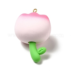 PVC プラスチックと樹脂の大きなペンダント  鉄ループ付き  チューリップ  ピンク  59x40x31mm  穴：2.6mm&nbsp;PVC-K001-01C