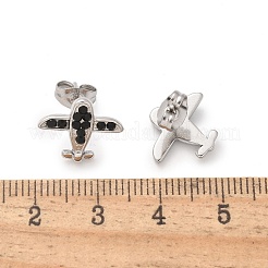 304ステンレススチールスタッドピアス  ラインストーン付き  飛行機  ステンレス鋼色  12x14mm&nbsp;EJEW-F361-09P
